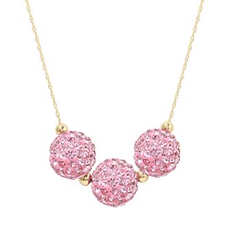 Women's 14ky Gold Bead White Crystal Center Motif Necklace