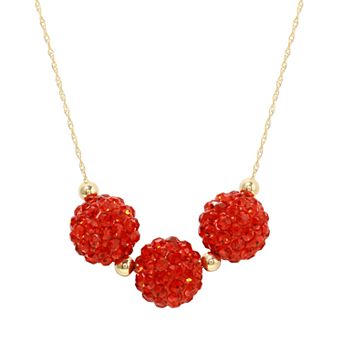 Women's 14ky Gold Bead White Crystal Center Motif Necklace