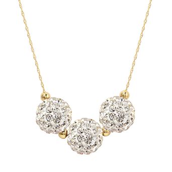 Women's 14ky Gold Bead White Crystal Center Motif Necklace