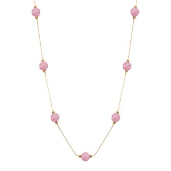 Women's 14ky Gold Bead White Crystal Station Necklace