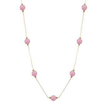 Women's 14ky Gold Bead White Crystal Station Necklace