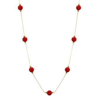 Women's 14ky Gold Bead White Crystal Station Necklace