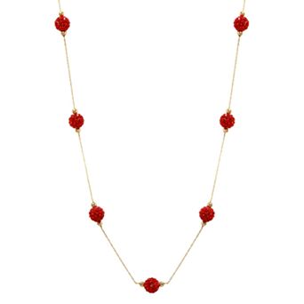 Women's 14ky Gold Bead White Crystal Station Necklace