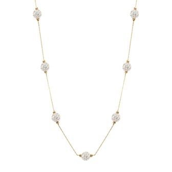 Women's 14ky Gold Bead White Crystal Station Necklace