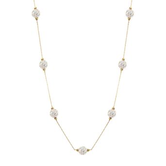 Women's 14ky Gold Bead White Crystal Station Necklace