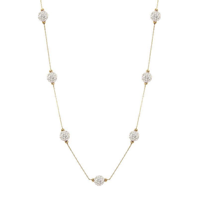 14K Gold Bead White Crystal Station Necklace, Womens, Size: 18