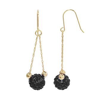 Women's 14ky Gold Bead Pink Crystal Dangle Earrings