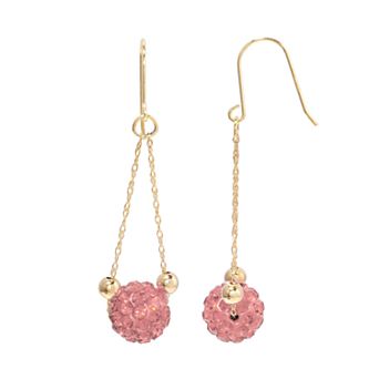 Women's 14ky Gold Bead Pink Crystal Dangle Earrings