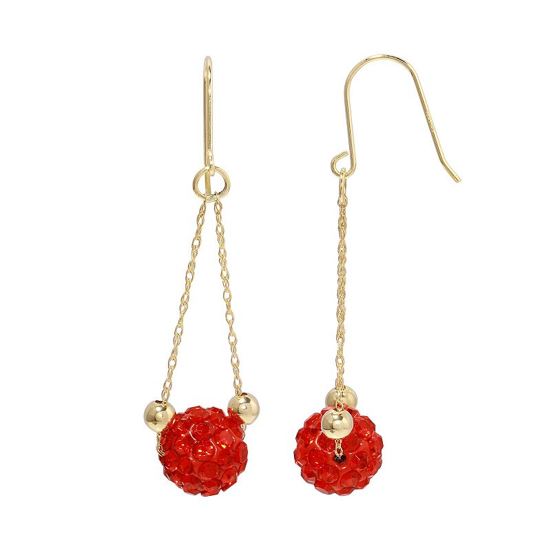 14K Gold Bead White Crystal Dangle Earrings, Womens, Red