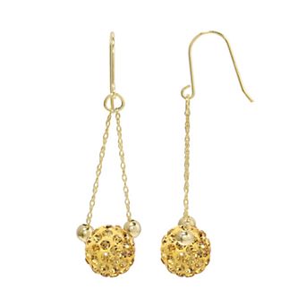 Women's 14ky Gold Bead Pink Crystal Dangle Earrings