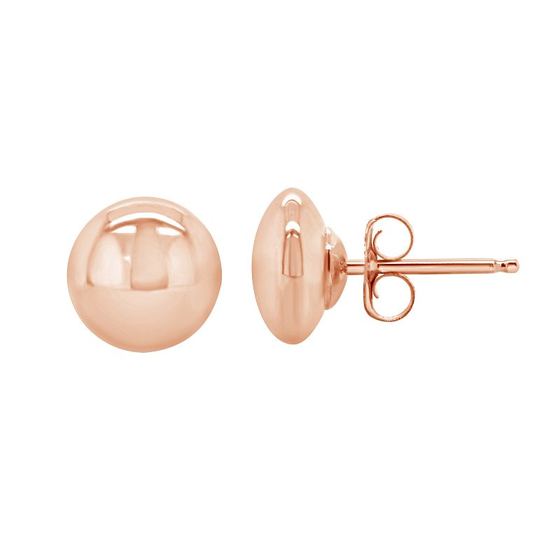 14K Rose Gold 4mm High Polish Button Ball Earrings, Womens, Pink
