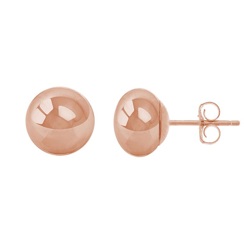 14K Rose Gold 8mm High Polish Button Ball Earrings, Womens, Pink