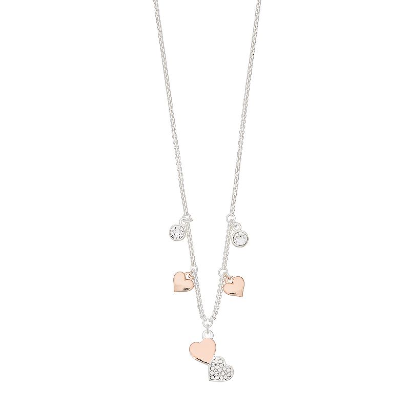 Brilliance Crystal Double Heart Charm Necklace, Womens, White
