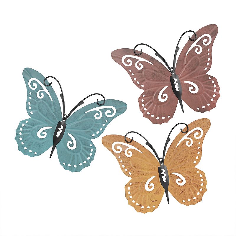 Colorful Butterfly Wall Decor 3-piece Set, Black