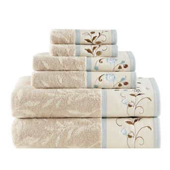 Madison Park Belle 6 pc Embroidered Cotton Jacquard Bath Towel Set