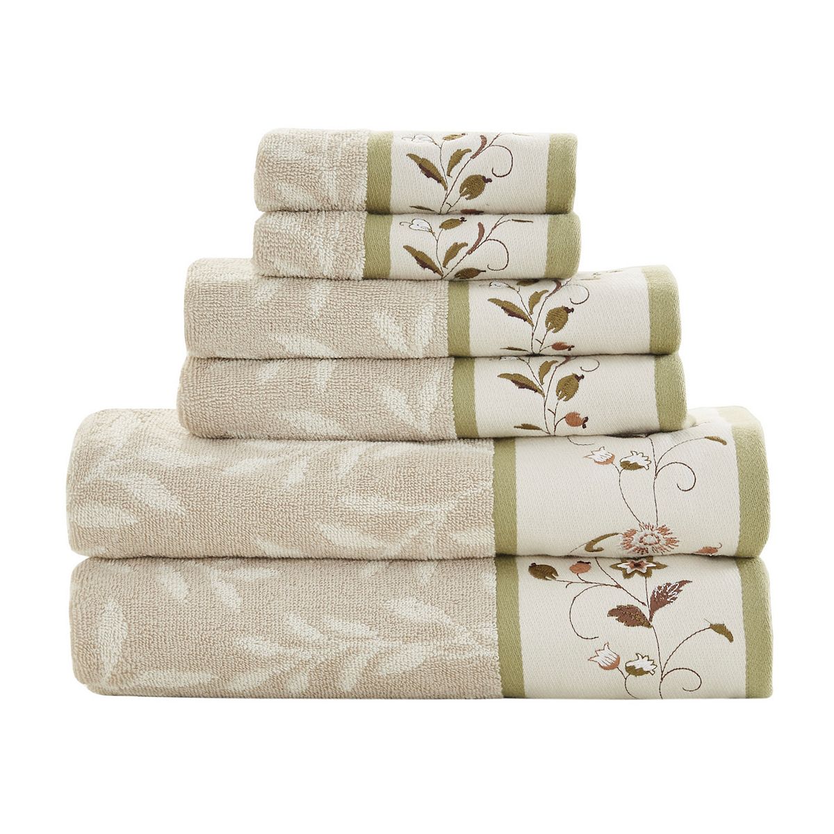 Madison Park Belle 6-piece Embroidered Cotton Jacquard Bath Towel Set - Green