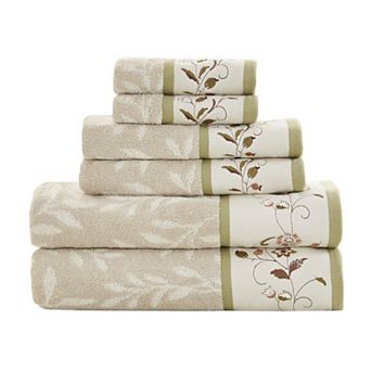 Madison Park Belle 6 pc Embroidered Cotton Jacquard Bath Towel Set