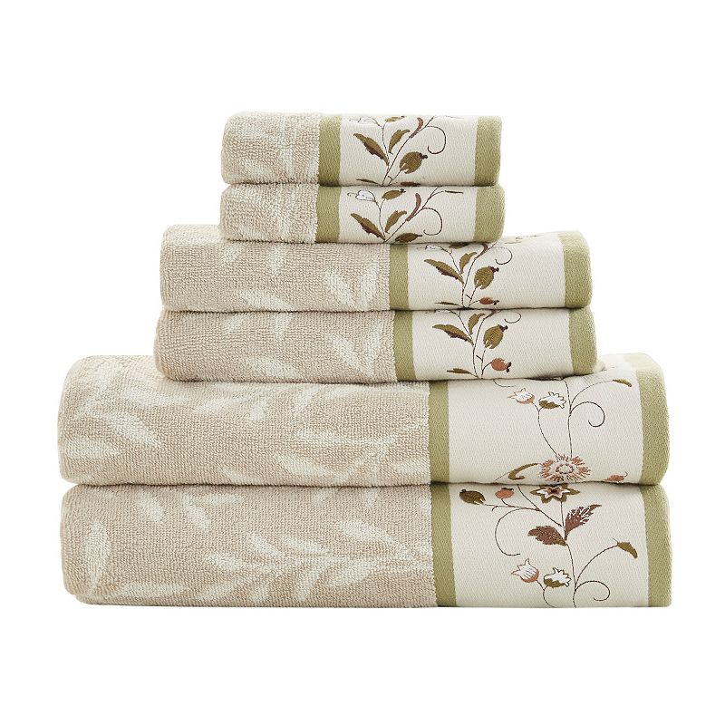 Madison Park Belle 6-piece Embroidered Cotton Jacquard Bath Towel Set, Gree