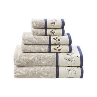 Madison Park Belle 6 pc Embroidered Cotton Jacquard Bath Towel Set