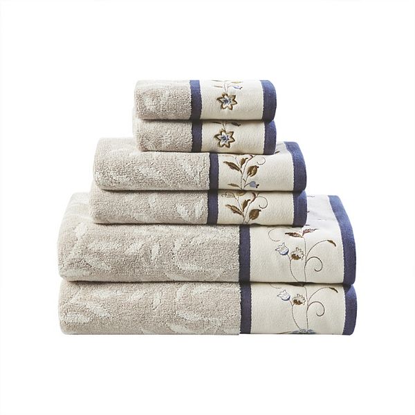 Madison Park Serene Navy Embroidered Cotton Jacquard 6 Piece Towel Set