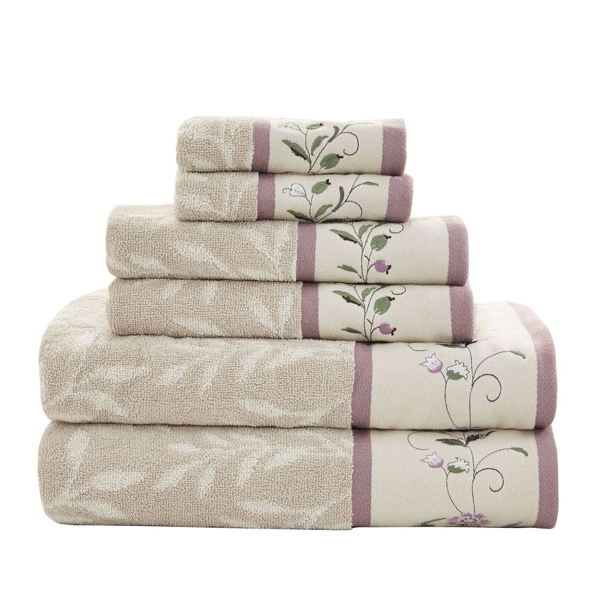 Madison Park Belle 6-piece Embroidered Cotton Jacquard Bath Towel Set - Purple