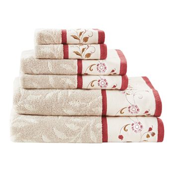 Madison Park Belle 6 pc Embroidered Cotton Jacquard Bath Towel Set