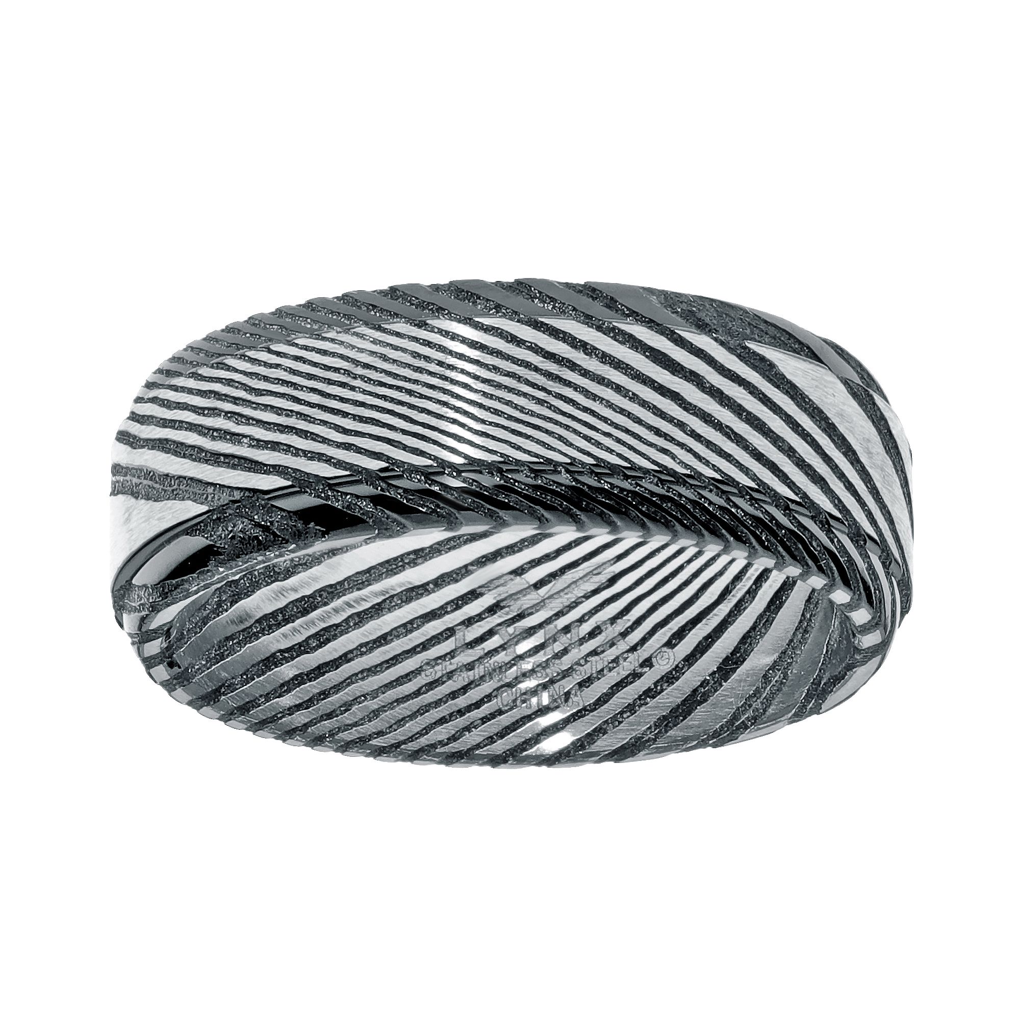 Mens LYNX Damascus Steel Ion Plated Ring, Size: 10, Black