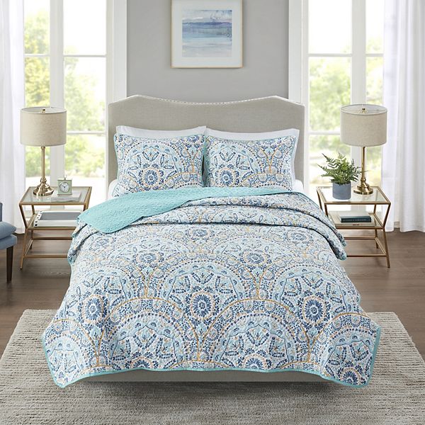 Madison Park Essentials Quilt Set - Aqua Medallion (FULL/QUEEN)