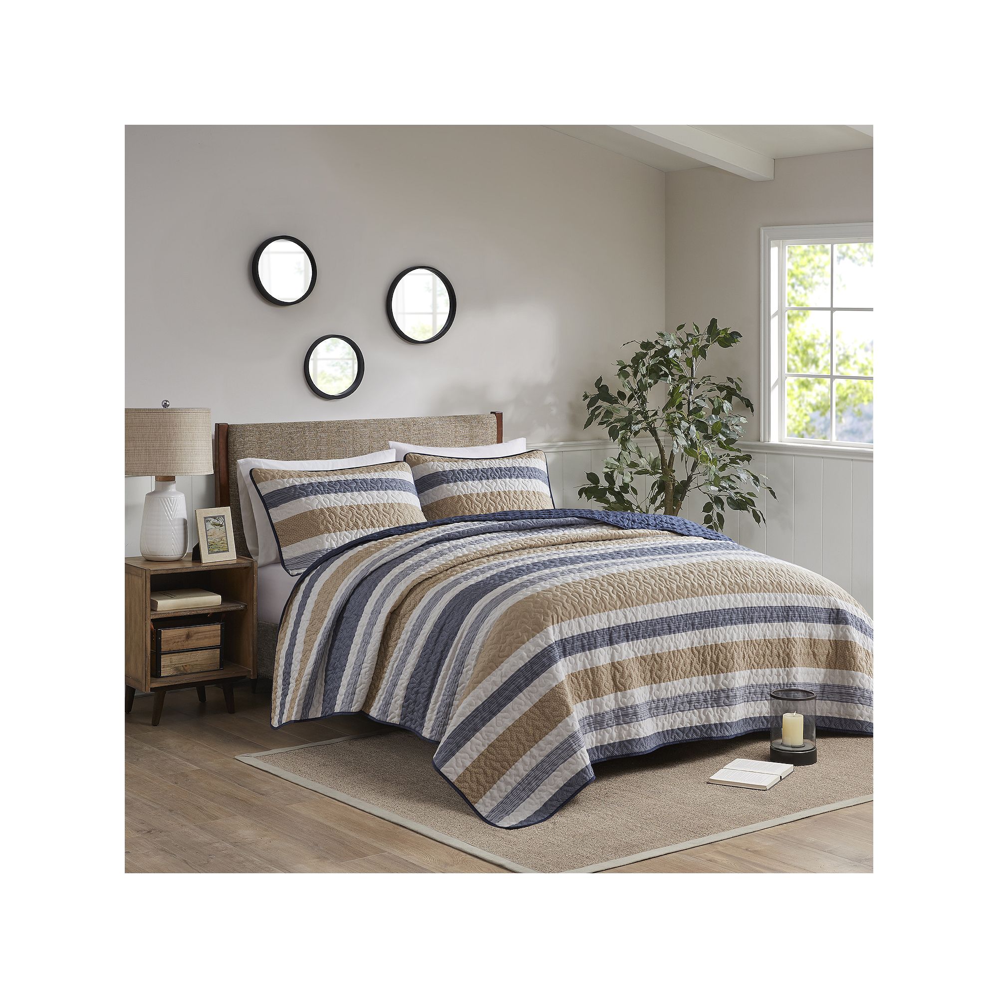 Madison Park Essentials Quilt Set, Geo Stripe Blue