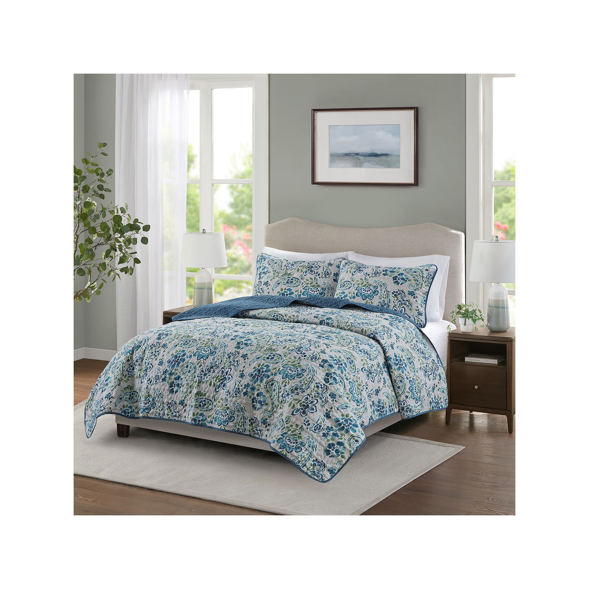 Madison Park Essentials Quilt Set, Paisley Blue