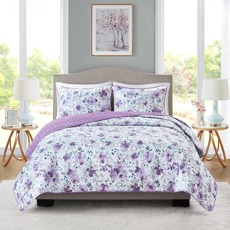 Madison Park Essentials Quilt and Sham Set, Purple, Full/Queen