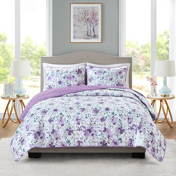 Madison Park Essentials Quilt Set - Purple Floral (TWIN/TWNXL)