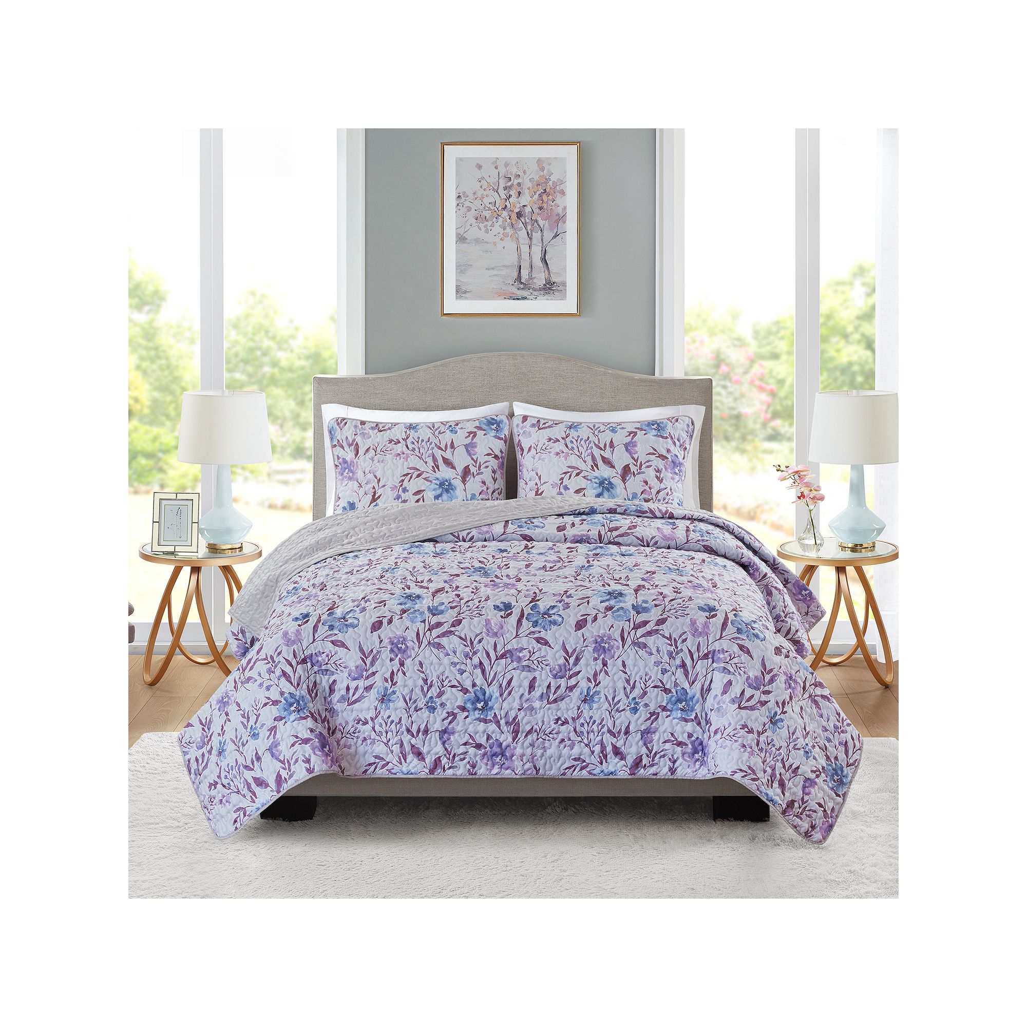 Madison Park Essentials Quilt Set, Purple Tossed Floral