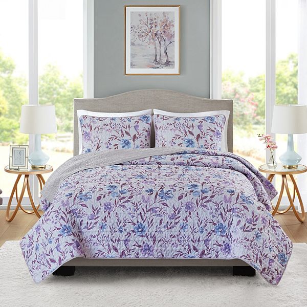 Madison Park Essentials Quilt Set - Purple Tossed Floral (FULL/QUEEN)