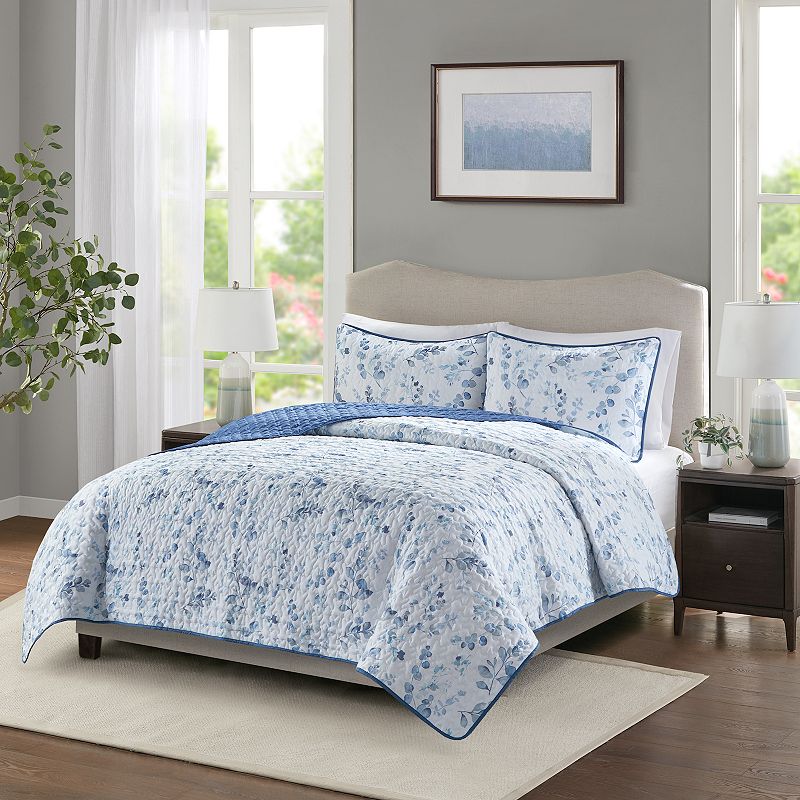 Madison Park Essentials Quilt Set, Soft Botanical Blue