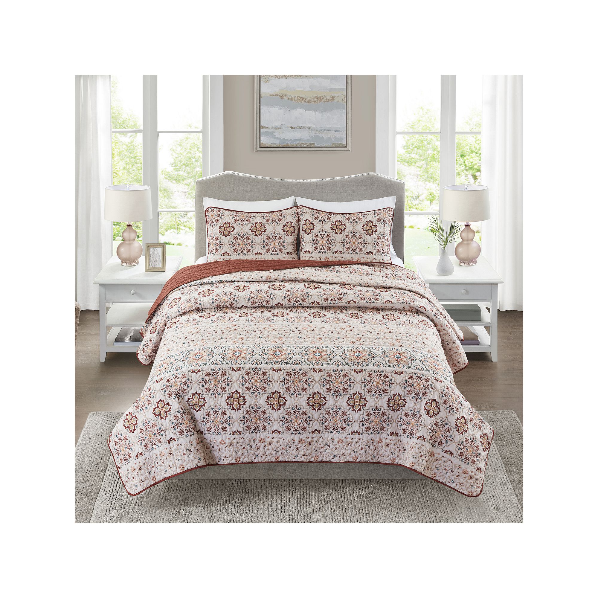 Madison Park Essentials Quilt Set, Striped Medallion
