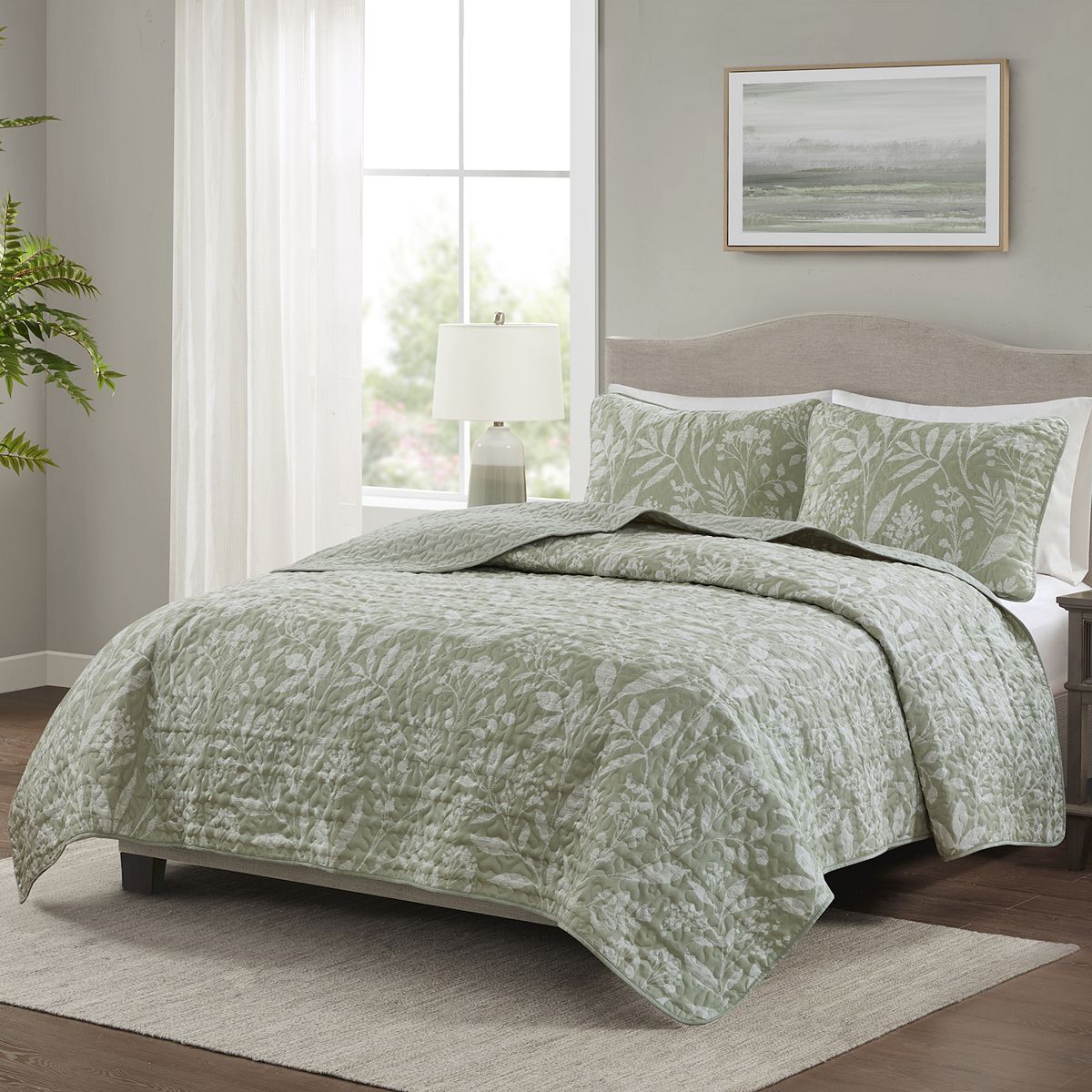 Full/Queen Quilt Set - Sage Vines