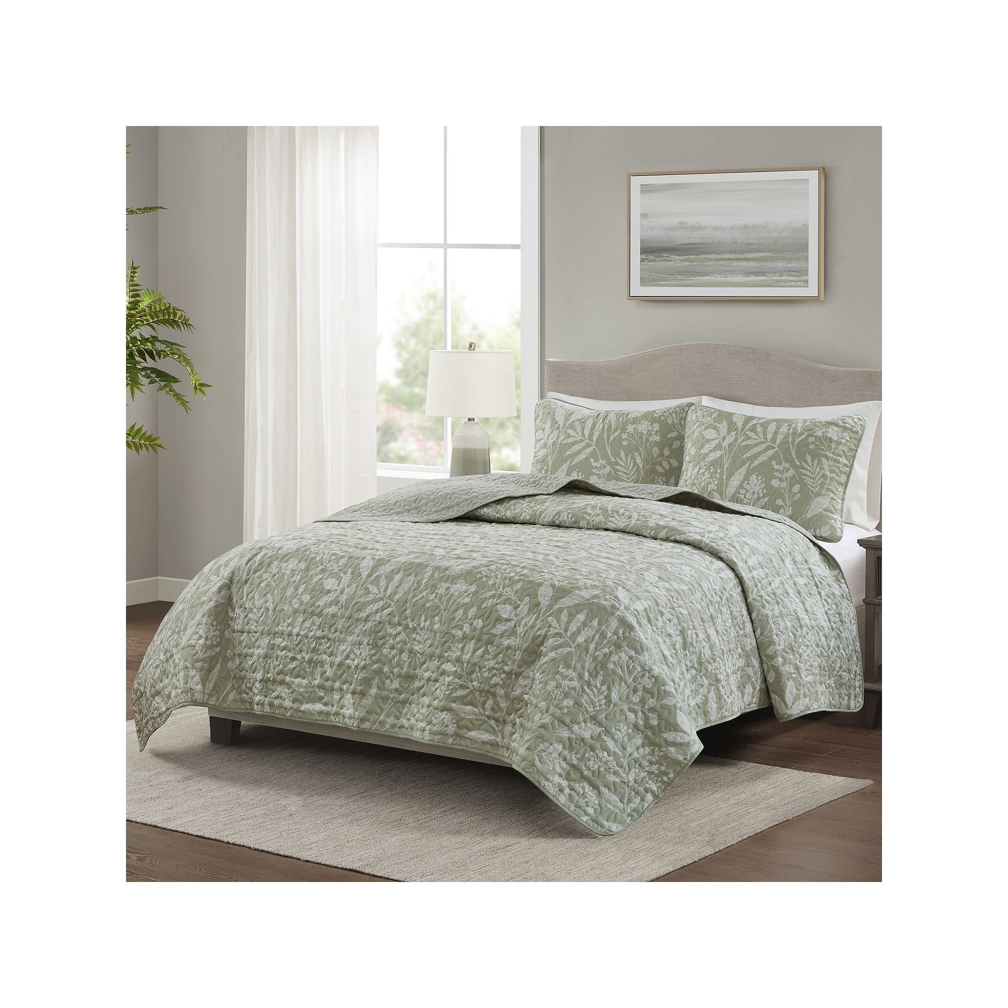 Madison Park Essentials Quilt Set, Vines Green