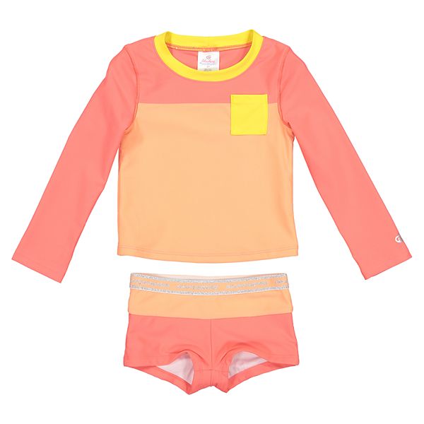 Toddler Girl Skechers Colorblock Rash Guard Swim Shorts Set