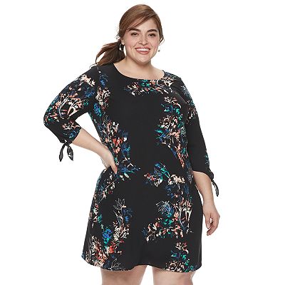 Plus Size EVRI Printed Knot Sleeve Shift Dress