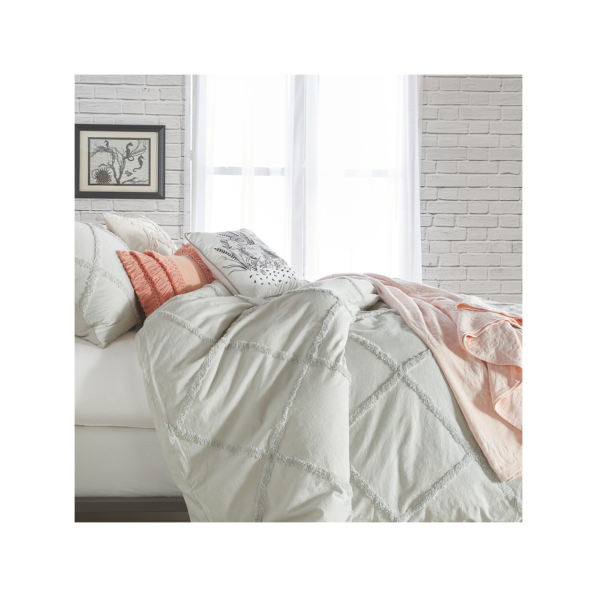 Peri Chenille Lattice Duvet Cover or Shams, Gray