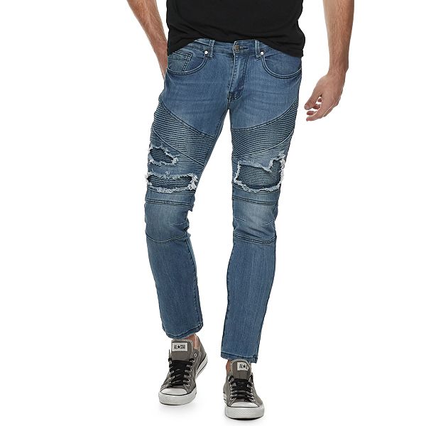 Men's XRAY Straight-Fit Distressed Blue Moto 5-Pocket Jeans