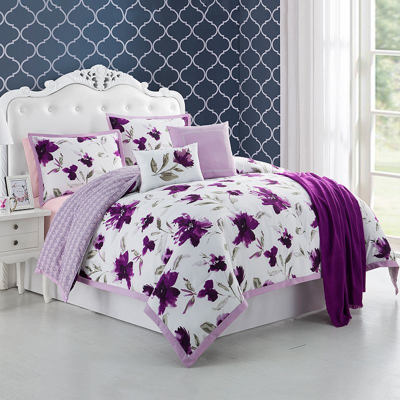 Company Ellen Tracy Reversible Monterrey Comforter Set, Purple, Full
