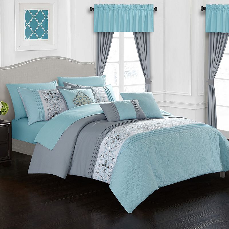 68274563 Chic Home Emily Comforter Set, Turquoise/Blue, Kin sku 68274563