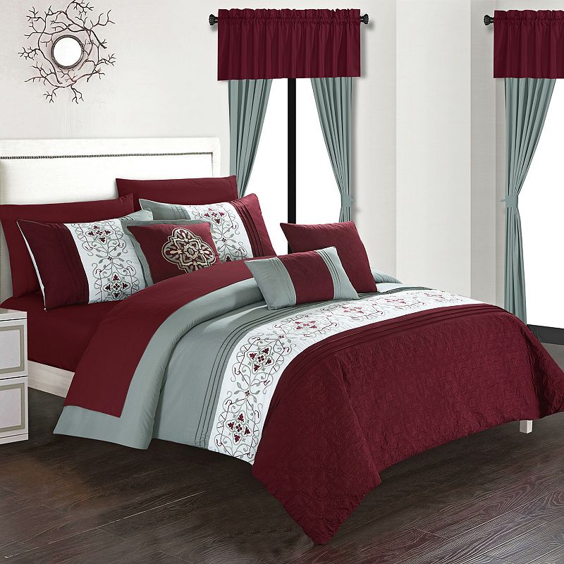 46074040 Chic Home Emily Comforter Set, Red, Queen sku 46074040