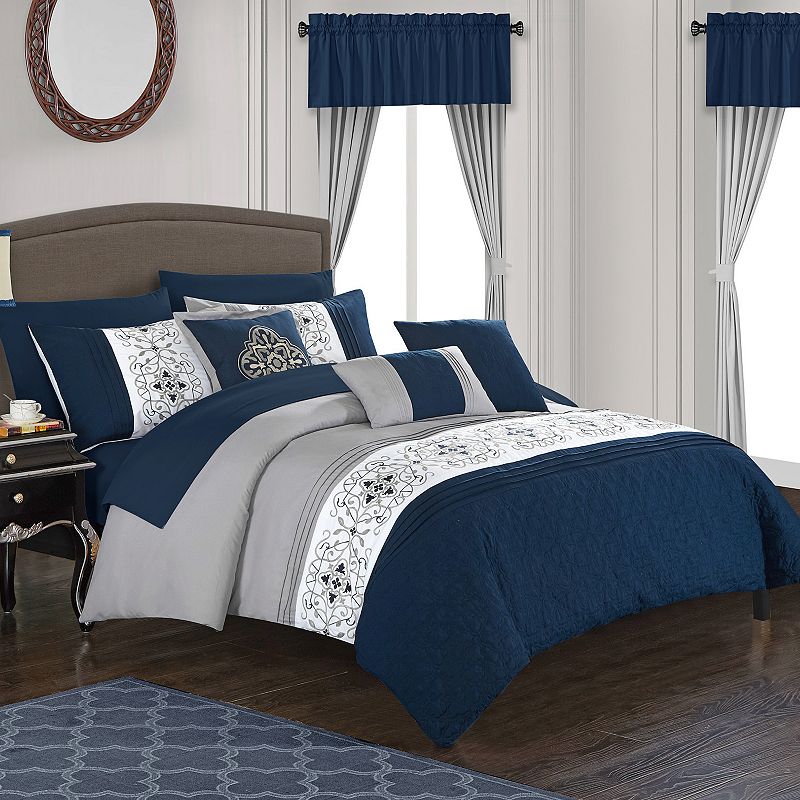 53336390 Chic Home Emily Comforter Set, Blue, Queen sku 53336390