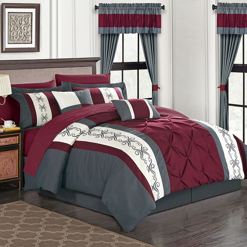 66922222 Chic Home Icaria Comforter Set, Red, King sku 66922222