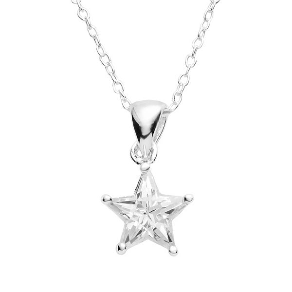 Epinki Shiny Women Necklace Star Shape Pendant Chain Silver with Blue Cubic Zirconia
