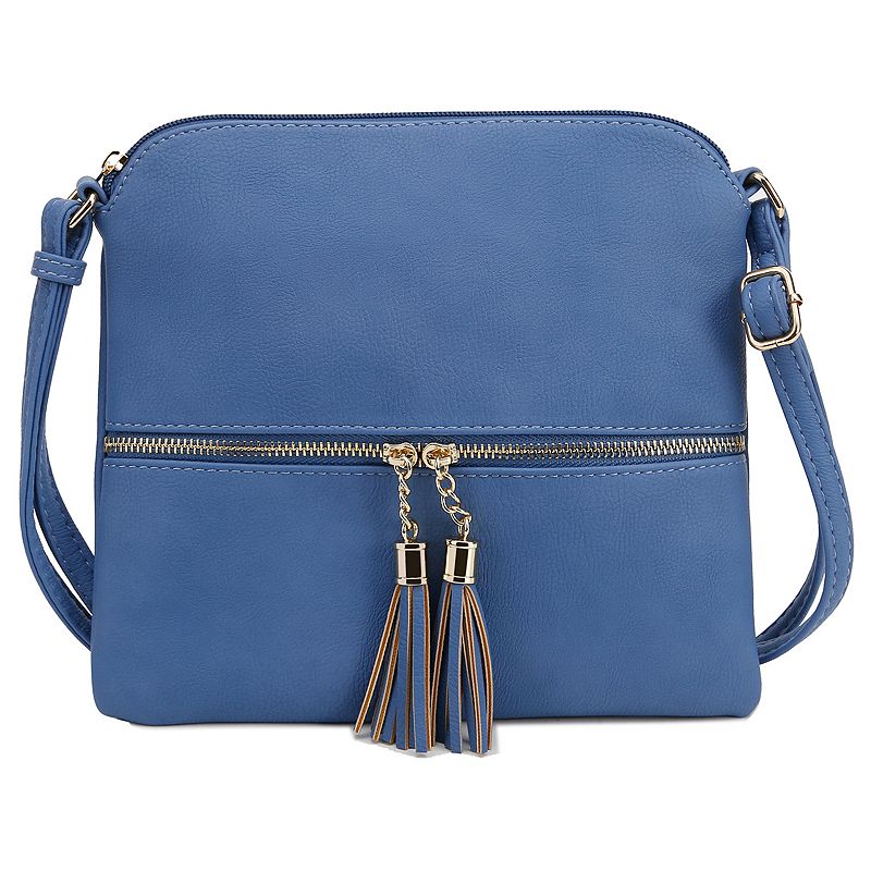 Deluxity Tasseled Flat Mini Crossbody Bag, Blue