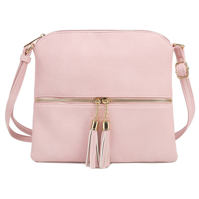 Deluxity Tasseled Flat Mini Crossbody Bag, Light Pink